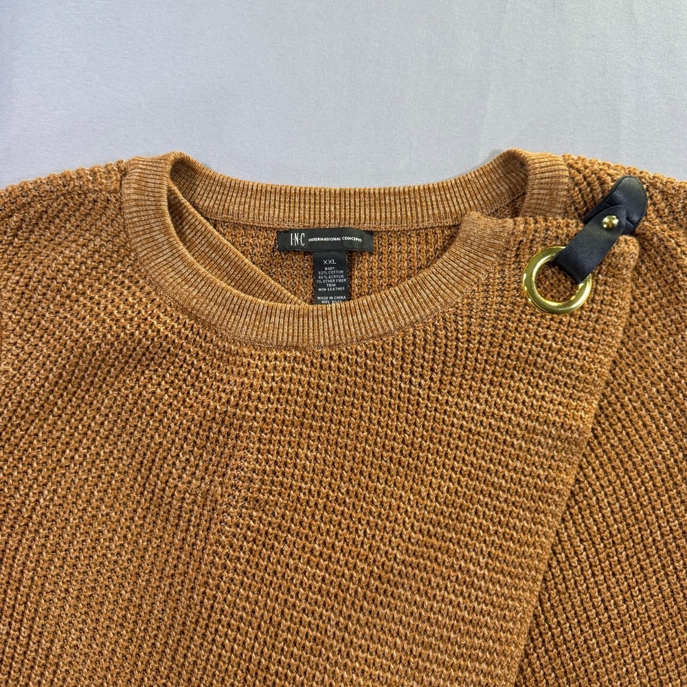 INC International Concepts Womens XXL Crossover Grommet Sweater Cognac Brown - Picture 3 of 10